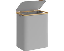 ACAZA Wasmand Met Deksel - 2 Vakken - 130 L - Bamboe - - 52 x 38,5 x 70,5 cm - Grijs