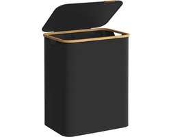 ACAZA Wasmand Met Deksel - 2 Vakken - 130 L - Bamboe - 52 x 38,5 x 70,5 cm - Zwart