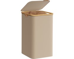 ACAZA Wasmand Met Deksel - 90 L - Bamboe - 42 x 33 x 70,5 cm - Zandkleur