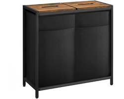 ACAZA Wasmand - Wasmand Met Deksel - 2 Vakken - 120 L - 73 x 33 x 71cm - Bruin en Zwart
