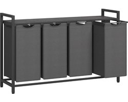 ACAZA Wasmand - Wassorteerder - 4 Vakken - 160 L - 116 x 72 x 33 cm - Zwart en Grijs