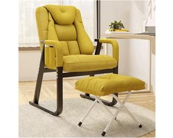 Accent fauteuil - Loungestoel clubstoel - Ontspannen lezen - 5-positie verstelbaar - Met voetenbank - Geel