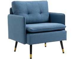 Accentfauteuil – Fauteuil – Lounge Stoel – Armstoel – Zitstoel – Linnen Bekleding – Afneembare Kussens – Zwarte En Gouden Metalen Poten – Compact Formaat