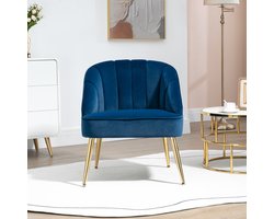 Accentfauteuil - Retrodesign - Fluweel - Blauw - Goud