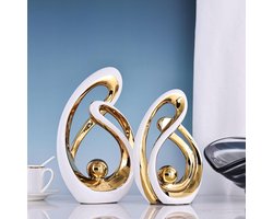 Accent,Porseleinen Kunst Mid-Century Boekenplankdecoraties,Gouden Centerpieces voor Tafels,Abstract Keramisch Standbeeld Sculptuur voor Salontafel, Schoorsteenmantel, Tv-Stand Centerpieces