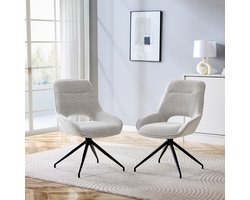 Accentstoel - Eetkamerstoel - Stoel - 360° draaibaar - Onderstel met vier poten van zwart gepoedercoat metaal - Geschikt voor moderne eetkamers, ontvangstruimtes en slaapkamers - Lichtgrijs - Set van 2