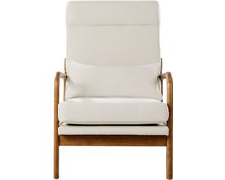 Accentstoel, Mid-Century Moderne Armstoel Met Sterke Houten Frame en Anti-Slip Poten, Polsterde Stoel Met Linnen Stof en 5.3-Inch Dikke Kussen, Ideaal voor Woonkamer Of Slaapkamer