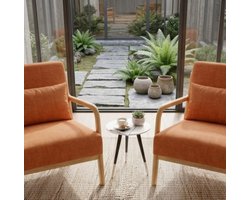 Accentstoel set van 2 80x75x63 cm Oranje – Moderne Loungestoel met Armleuningen, Kussen & Houten Frame, Comfortabele Leesstoel voor Woonkamer – Urbanhome
