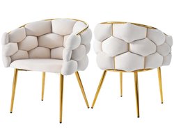 Accentstoelen – Eetkamerstoelen – Fauteuils – Woonkamerstoelen – Bureau Stoelen – Set Van 2 – Beige Bouclé Stof – Gouden Metalen Poten – Geen Montage Nodig – Gemakkelijk Schoon Te Maken