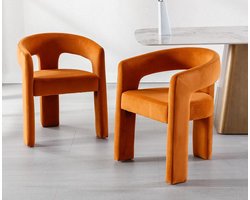 Accentstoelen Set - Fauteuil Kuipstoel - Woonkamer Ontspanning - Zacht Fluweel Stof - 54 x 61 x 74 cm - Oranje