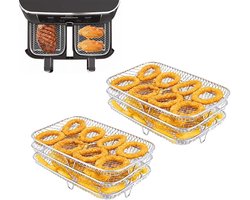 Accessoires voor heteluchtfriteuse, dubbele zone heteluchtfriteuse grillrooster roestvrijstalen stoombootstandaard met 3 lagen, multifunctionele stapelbare accessoires compatibel met Ninja Foodi