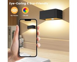 Accu Wandlamp met Bewegingssensor USB-C Oplaadbaar | Muurlampen met Timingfunctie 6W LED Dimbaar en Draadloos | Afstandsbediening en Schakelaarzwart wandlamp oplaadbaar