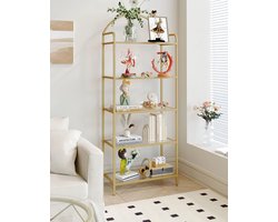 ACEP Boekenkast - Van gehard glas - 30 x 60 x 150 CM - Boekenrek - 5 Planken - Boekenkasten - Goud - Boekenkastje