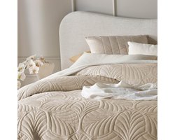 ACEP Elegante Bedsprei - Beige - 220x 240 CM - Fluweel - Velours - Kreukbestendig - Deken - Dekbed - Bedsprei - Sprei - Decoratie