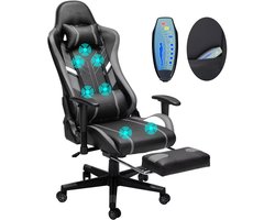 ACEP Massage-Gamestoel - Massagestoel - Gamestoel - Leer - Ergonomische bureaustoel - Met afstandbediening - °zwart- 70 × 70 × 120–130 cm