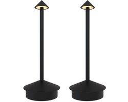 ACEP Oplaadbare tafellamp - 2 stuks - USB - 10X10X30 CM - Tafellamp - Zwart - Tafellamp oplaadbaar - Lamp - Dimbaar - Lampen