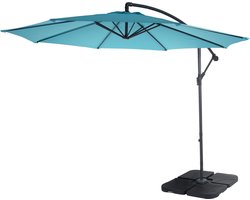 Acerra zweefparasol, parasol, Ø 3m kantelbaar, polyester/staal 11kg ~ turquoise-blauw met voet