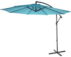 Acerra zweefparasol, parasol, Ø 3m kantelbaar, polyester/staal 11kg ~ turquoise-blauw zonder voet