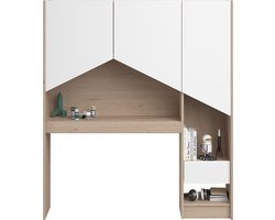 Achterbouw bed & bureau Shelby - eik/wit - Parisot - Kinder opbergkast - Wit; Bruin - Spaanplaat