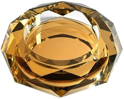 Achthoekige Kristallen Asbak - Glazen Houder voor Sigaretten - 1 stuk - Goud - 15 cm