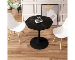 Achthoekige Salontafel - Koffie Tafel - Woonkamer Inrichten - Afgeronde Hoeken - 80 x 74 x 73 cm - Zwart Marmer