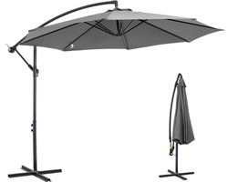Achtkantige, kantelbare parasol met zijwaartse bevestiging en slingerbediening, met stalen voet Ø 3 x 2,5H m, grijs