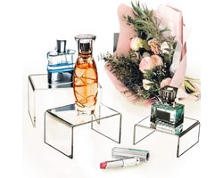 Acryl, 2 sets met 3 vitrinerekken voor figuren, buffetten, cupcakes en sieradenstandaard, met kleverige beschermfolie