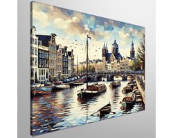 Acryl amsterdam schilderij | Amsterdamse skyline in levendige acrylverf, een adembenemend kunstwerk | Kunst - 20x20 centimeter op Canvas | Foto op Canvas