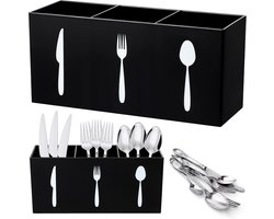 Acryl bestek organizer Zilveren bestekhouder Aanrechtmes Lepel en vorkrek Keuken 3-delige bestek opbergdoos Geschikt voor kasten Binnen Thuis Tafelgerei Restaurant (zwart)