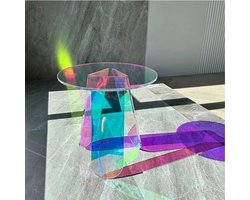 Acryl bijzettafel - Decoratie tafel - Woonkamer inrichting - Iriserend regenboogeffect - Stevig en stabiel - Transparant