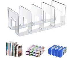 Acryl Boekensteun, 4 Vakken - Transparante Bureau Organizer voor Enveloppen, Post, Papieren, Notitieboekjes en Elektronica - Stevige Desktop Bestandsmappen Organizer