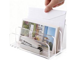 Acryl Briefhouder met 3 Compartimenten, Document Organizer voor Kantoor en Thuis, Stijlvolle Opbergoplossing, 17.5 x 10.0 x 10.5 cm, Desk Organizer, Papieren Organizer, Bureau Accessoire