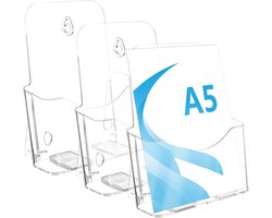 Acryl Brochurehouder A5 - 3 Stuks - Stevige 3 mm Tafelhanger voor Flyers, Menu's en Reclame in Restaurant, Hotel en Kantoor
