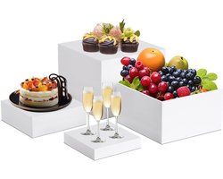 Acryl Buffet Stands - Presentatie Blokken - Decoratief Presenteren - Nesten en Stapelbaar - Set van 4 - Wit
