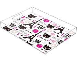 Acryl Dienblad - Decoratieve Tray - Ontbijt Serveren - Met Handgrepen - 40 x 30 cm - Hartjes Print