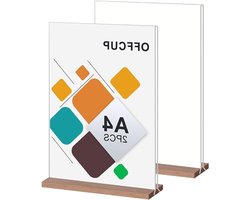 Acryl Displaystand voor A4 Menu's met Houten Basis - Dubbelzijdige T-Standaard voor Restaurants, Cafés en Kantoorgebruik