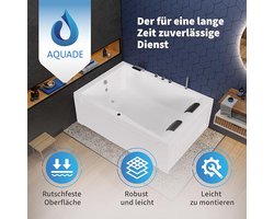 Acryl Hoekbad 150 x 150 cm – 2 Persoons Ligbad met LED, Nekkussen, Badrandarmatuur & Afvoer/Overloopset – Luxe Vrijstaand/Inbouw Hoekbad Modern Design – Laura