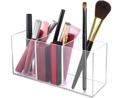 Acryl-kwastenhouder met 3 compartimenten - Transparante make-up organizer voor penselen - eyeliner - lipstick - make-up tafel - accessoires - pennenhouder