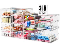 Acryl Make-up Organizer met 16 Lades, 4 Pack Transparante Opberglades, Badkamer Make-up Organizer voor Paletten, Cosmetica en Beauty Benodigdheden, Ideaal voor Dressoir, Kast, Bureauorganisatie, Make-up Opbergsysteem, Bureau-organizers