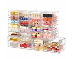 Acryl Make-up Organizer met 30 Lades, 6 Pack Transparante Opberglades, Badkamer Make-up Organizer voor Paletten, Cosmetica en Beauty Benodigdheden, Ideaal voor Dressoir, Kast, Bureauorganisatie, Make-up Opbergsysteem, Bureau-organizers