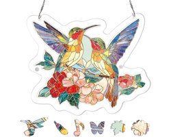 Acryl Puzzels Suncatcher Window Hanging - Zonnevanger Acryl - 95 Stuks Acryl puzzel - Zonnevanger Gebrandschilderd Glas - vogelhanger van acryl met ketting - raamdecoratie - Vogel - voor raam, tuin, kantoor, woondecoratie