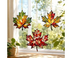 Acryl Raamhanger - 3 Stuks - Glazen Suncatcher - Esdoornbladeren - Raamhangers Suncatcher - Acryl Blad Decoratie - Herfstdecoratie - Raamdecoratie - Thanksgiving - Voor raam, muur, veranda en boomdecoratie - 8cm