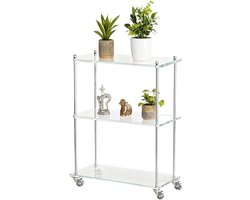 Acryl Roltafel - Keukenrek met 3 Niveaus - Mobiele Opbergplanken | Voor Appartement Eigenaren Keuken Badkamer Eetkamer Kantoor Balkon Terras Hotel Restauran