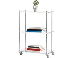 Acryl Roltafel - Serveertrolley mobiel - Ruimte organiseren - Drie niveaus - 68 x 40 x 24 cm - Transparant