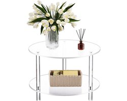 Acryl Salontafel - Ronde bijzettafel - Woonkamer decoratie - Dubbellaags transparant design - 40 x 40 x 42 cm - Transparant
