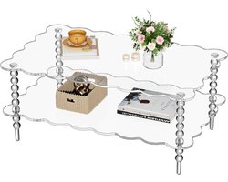 Acryl Salontafel - Woonkamertafel - Opbergen en Decoreren - Dubbellaags Ontwerp - 96x60x40 cm - Transparant