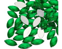 Acryl strass-steentjes met platte achterkant, 7 mm x 15 mm, paardenoogvorm, kunstmatige edelstenen om te knutselen, groen, Acryl