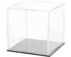 Acryl Vitrine - Stofdichte Showcase voor Actiefiguren en Speelgoed - Zwart-Gekleurde Basis - 110x110x105mm - Zelfmontage - Bescherming voor Collectibles