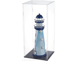 Acryl vitrinekast 16,5 x 16,5 x 36,8 cm Modelvitrinekast met rubbers Acryl vitrinekast met zwarte basis Transparante montagedoos voor minifiguurcollecties