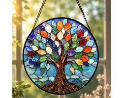 Acryl zonnevanger levensboom, kleurrijke raamdecoratie, artistieke wanddecoratie voor een sfeervolle ambiance en unieke uitstraling